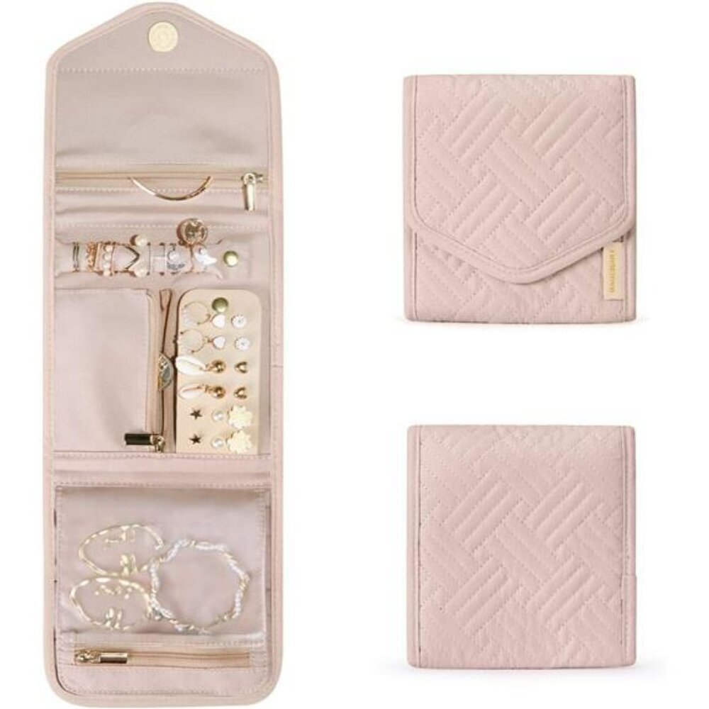 Travel jewelry organizer case foldable jewelry roll storage bag for rings earrin